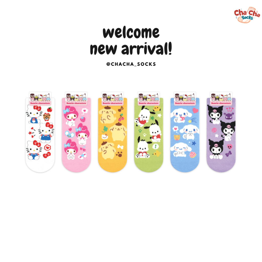 Chacha socks - ถุงเท้าซานริโอ้ Sanrio sparkle ankle socks ถุงเท้าข้อสั้น ถุงเท้าเกาหลี แบรนด์ kikiya นำเข้าจากเกาหลี