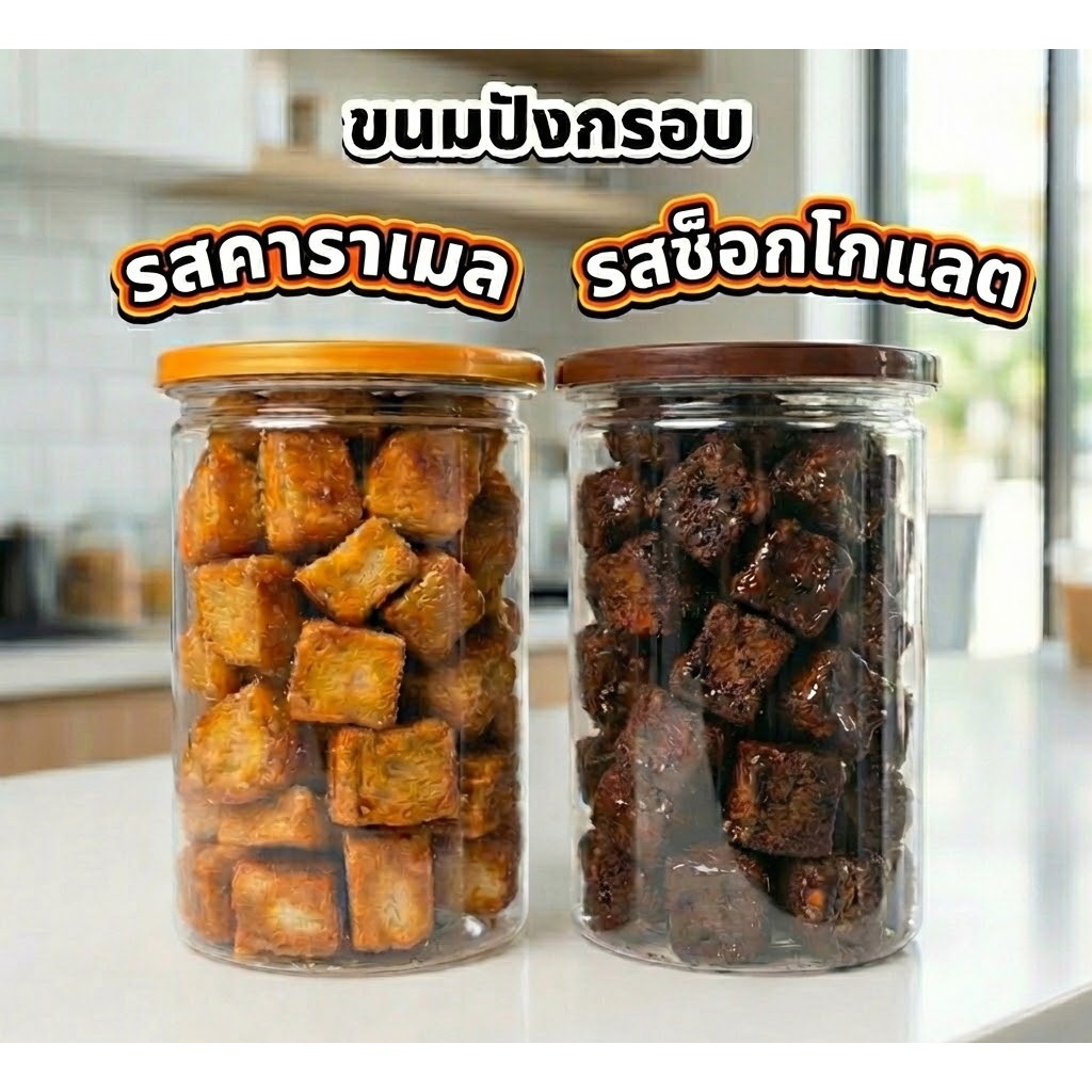 ขนมปังกรอบคาราเมล ปังกรอบ ช็อกโกแลต คาราเมล caramel cube toast ขนมทานเล่น
