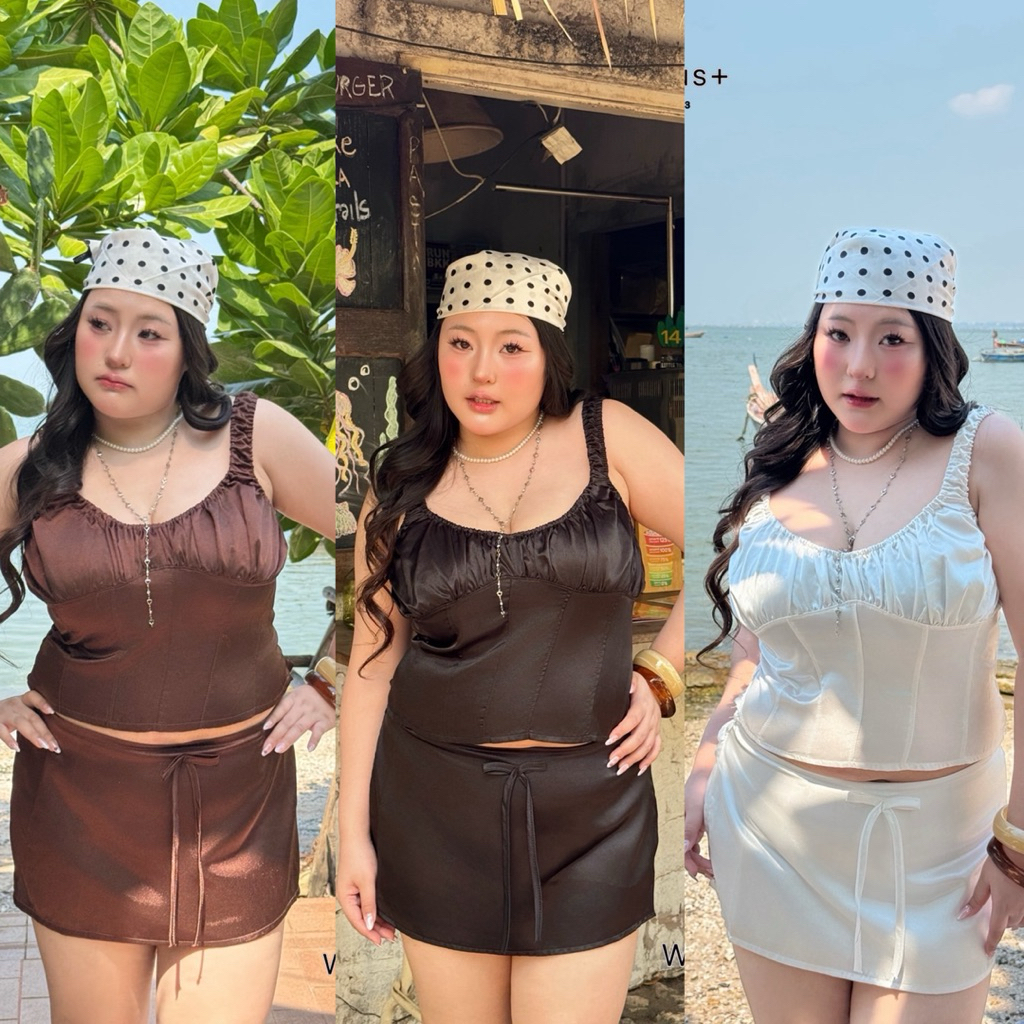 (WR) เซ็ตซาตินสุดจึ้ง🌞สายเดี่ยว+กระโปรงสั้น ผ้าซาตินมันวาวเล่นแสง ใส่แล้วหุ่นสับ โซ๊ะ ใส่ทะเลหรือเดทได้ ไซส์ใหญ่