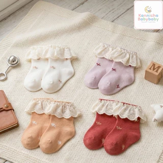 [พร้อมส่ง]ถุงเท้าเด็กอ่อน0-6เดือน รุ่นkawaii ถุงเท้าหุ้มข้อแต่งระบาย