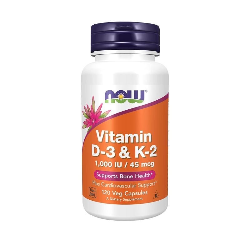 Now Foods, Vitamin D3 & K2, 1000IU / 45mcg, 120 Capsules 【EXP.2028】