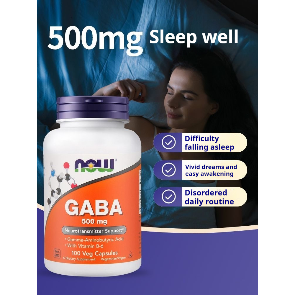 NOW GABA 500 เหมาะกับผู้ที่ใช้สมองและความคิดอย่างต่อเนื่องในแต่ละวัน 100Veg Cap NOW FOOD（EXP.2028)