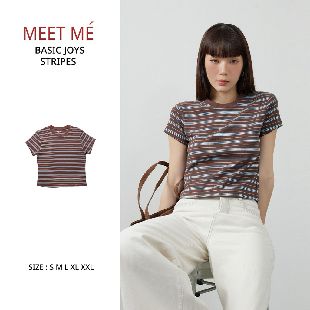 MEET ME – Top 0003 I BASIC JOYS THREE TONE STRIPES เสื้อครอปลายทาง