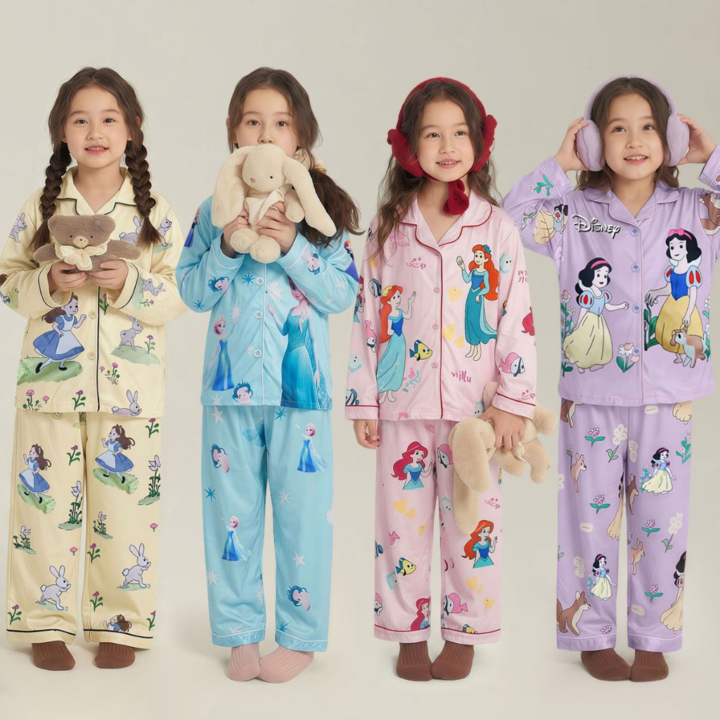 Beryl kids ชุดเซ็ทลำลองเด็ก ชุดนอนเด็กผู้หญิง ลายเจ้าหญิงน่ารัก แขนยาวและกางเกงขายาวสองชิ้น ผ้านิ่มเด็ง ใส่สบาย