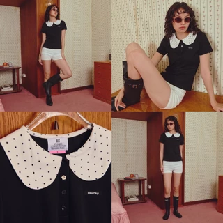 [พร้อมส่ง] CHUUCHOP - (S-2XL) Minnie Dot Polo เสื้อคอบัว แขนสั้น ลายจุด เสื้อผ้าผู้หญิง ระบายอากาศดี ใส่สบาย (C8528)