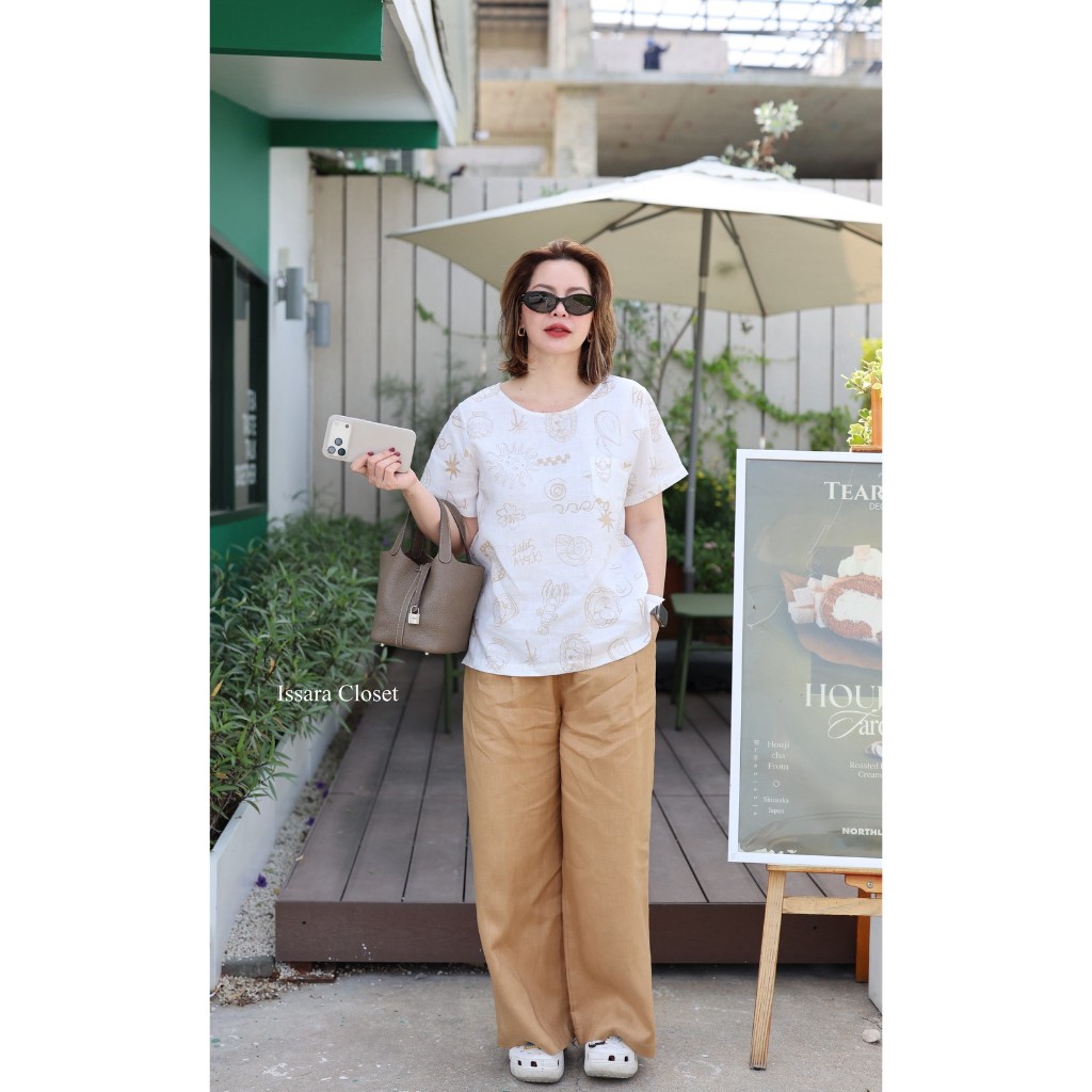 Tee Linen #ลาย Creammy-Sea