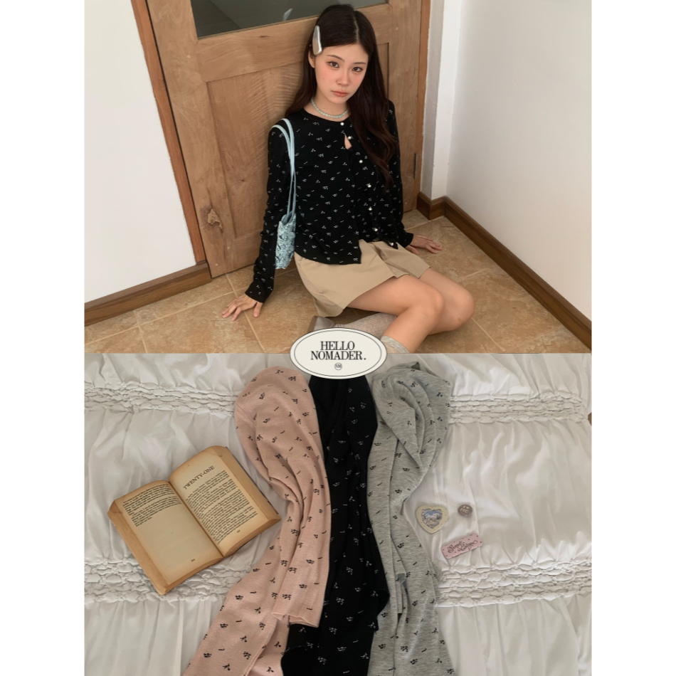 NOMADE.& พร้อมส่ง Sugar plum set {เสื้อคาร์ดิแกนไหมพรมลายดอก+สายเดี่ยว}