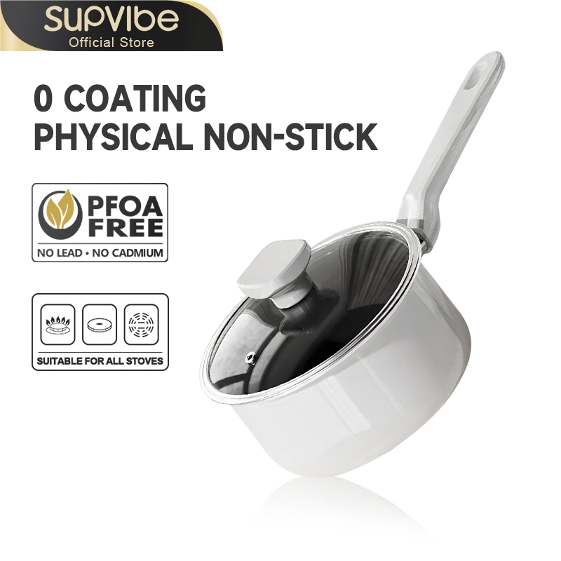 SUPVIBE หม้อต้มนม เซรามิก หม้อซุป หม้อเสริมอาหารเด็ก เนกประสงค์ ขนาดเล็ก 16cm ไม่ติดอาหาร เหมาะสำหรับ 1-3 คน