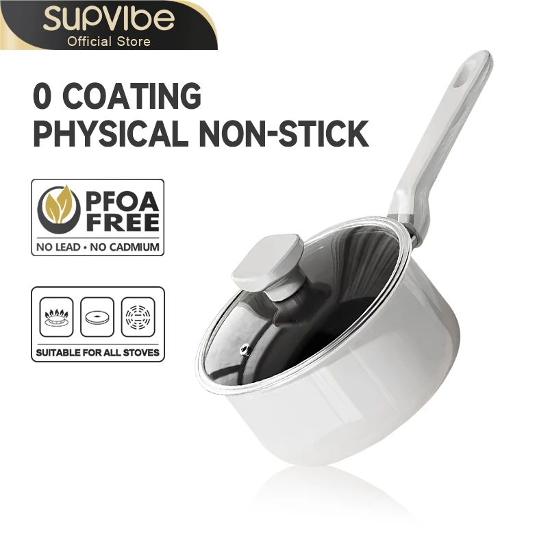 SUPVIBE หม้อต้มนม เซรามิก หม้อซุป หม้อเสริมอาหารเด็ก เนกประสงค์ ขนาดเล็ก 16cm ไม่ติดอาหาร เหมาะสำหรับ 1-3 คน