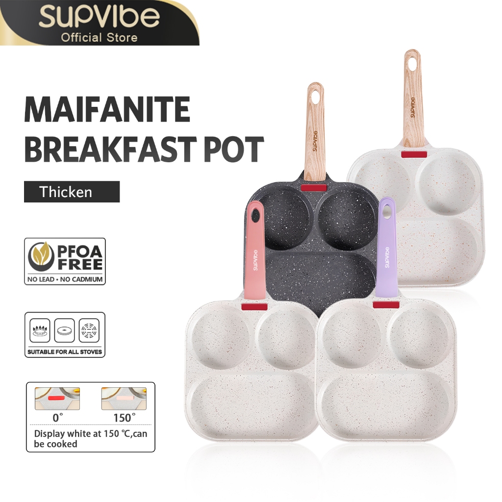 SUPVIBE กระทะทอดไข่ดาว 3 หลุม กระทะทอดไข่ ทำอาหารเช้า เคลือบไมฟาน ไม่ติดกระทะ ทำความสะอาดได้ง่าย