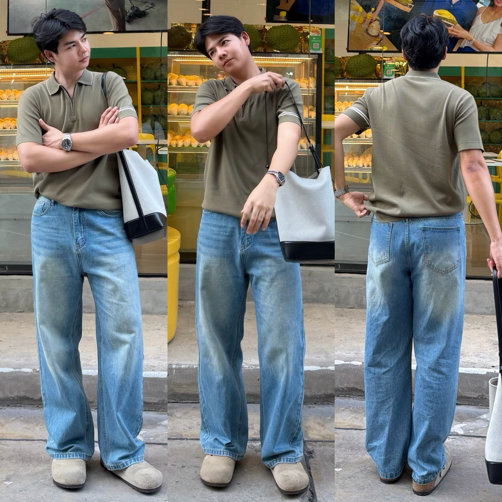 ‼️สินค้าขายดี🍻Normal Jeans (สี Blue )กางเกงยีนส์ทรงกระบอกใหญ่ เอวสูง👖✨