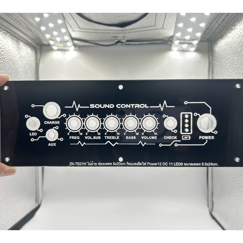 เพลทลำโพงบลูทูธZK-TB21-TB21Hไม่ย้ายวอ งานไฟหนา3มิล ช่องเพลท5x20cm.วัดแบตเม็ดไฟ Power 12มิล สวิตซ์ LE