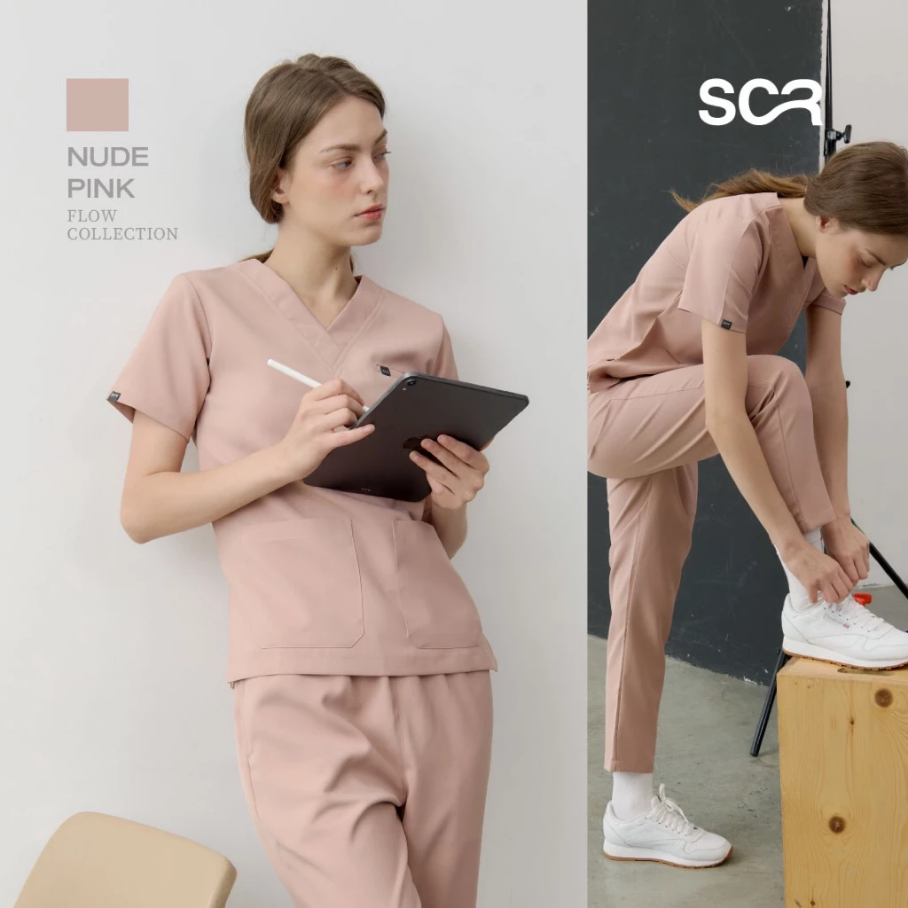 [ส่ง17/8] Scrub in | เสื้อ-กางเกงสครับ unisex สี Nude pink รุ่น Flow