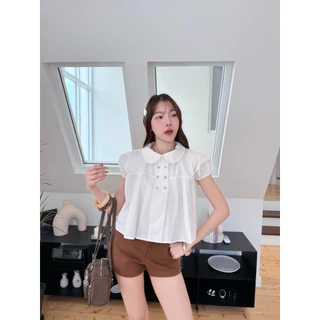 🌟Mamildya.shop🌟 เสื้อแขนตุ๊กตาคอบัวกระดุม 6 เม็ด / /ST-6⚫
