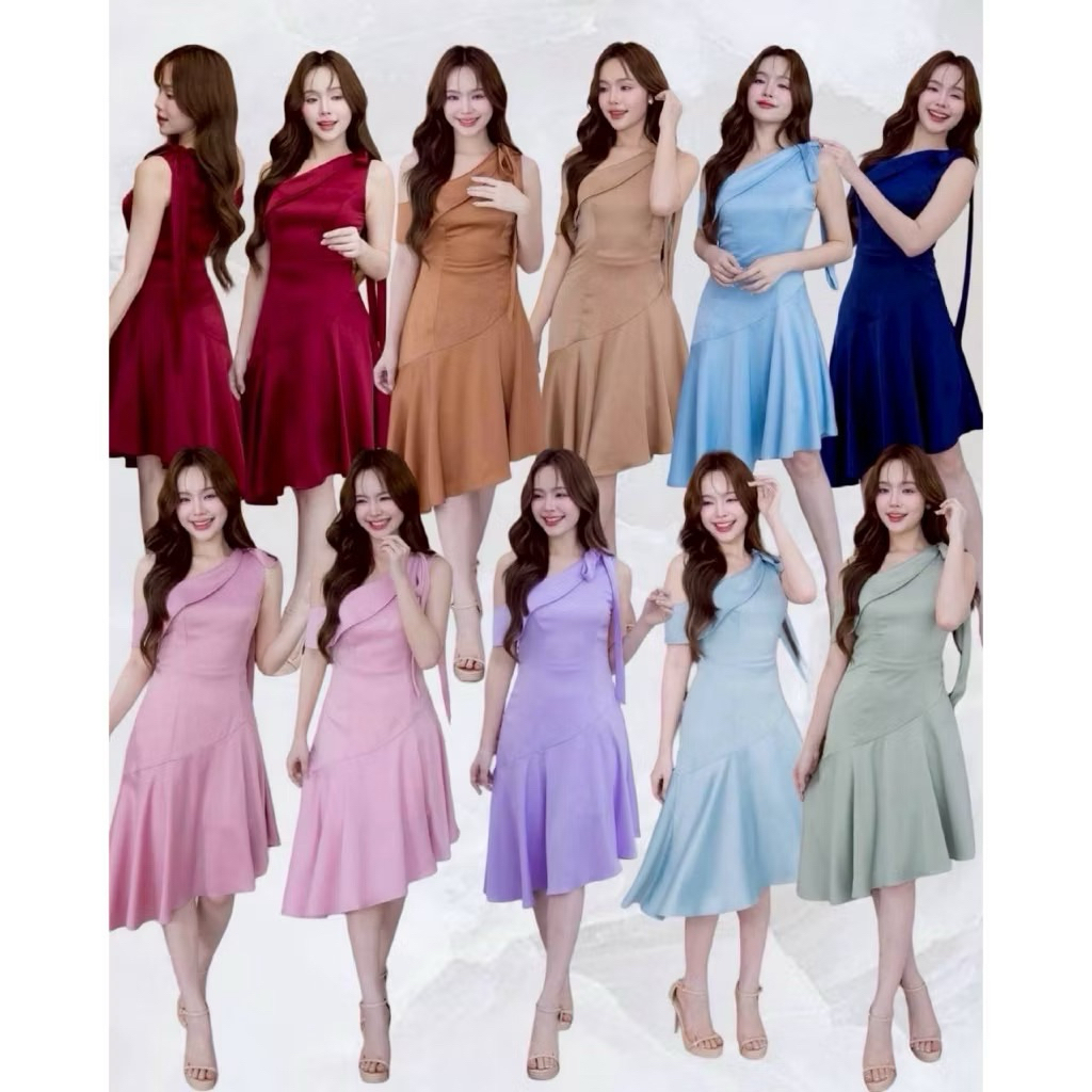 D388 เดรสสั้นเบี่ยงข้างผ้าเครบซาติน เดรสไปงาน ออกงาน s-2xl พร้อมส่ง