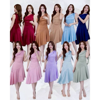 D388 เดรสสั้นเบี่ยงข้างผ้าเครบซาติน เดรสไปงาน ออกงาน s-2xl พ…