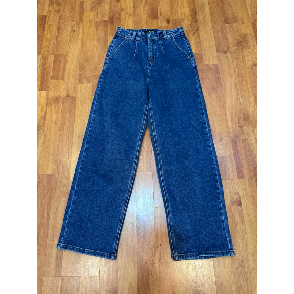 Urban Revivo กางเกงยีนส์ ขายาว ทรงกระบอก สีเข้ม แบรนด์ Urban Revivo