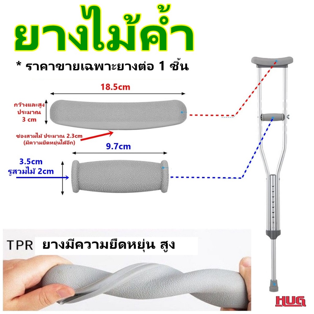 อะไหล่ ยาง ไม้ค้ำ ปลอกยางหุ้ม ด้ามไม้เท้า สำหรับ ไม้ค้ำ ไม้เท้า ยางไม้เท้า จุกยางไม้เท้า ยางค้ำรักแร้ ยางมือจับไม้ค้ำhug