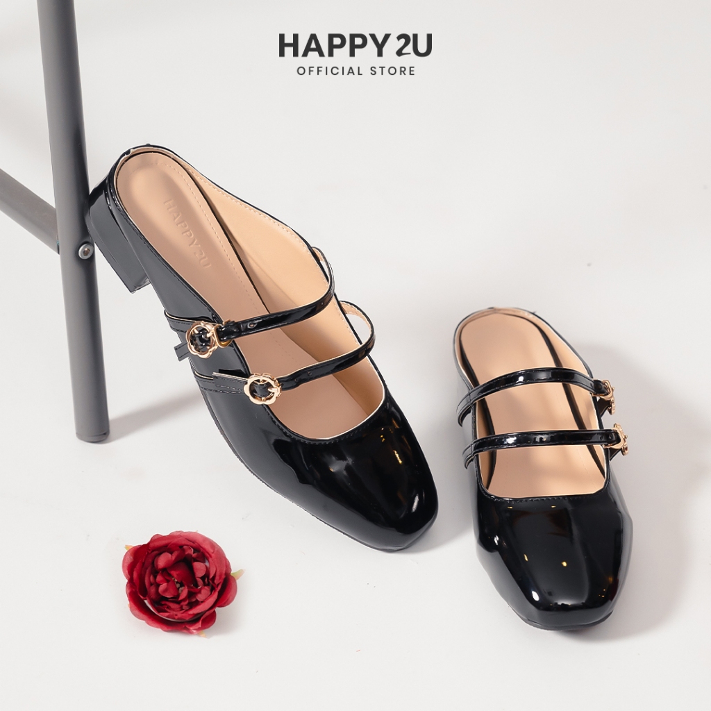HAPPY2U Milyy Mary Jane Glossy Mules  รองเท้าเปิดส้น สูง 3 ซม. พื้นนุ่ม ใส่สบาย