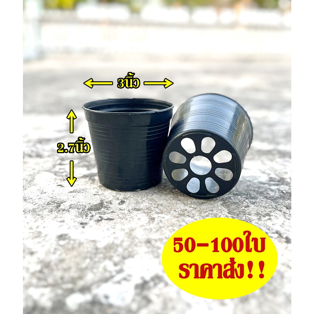 กระถางต้นไม้ กระถางพลาสติก กระถางกลม 3นิ้ว สีดำ เซต 20ใบ 50ใบ 100ใบ