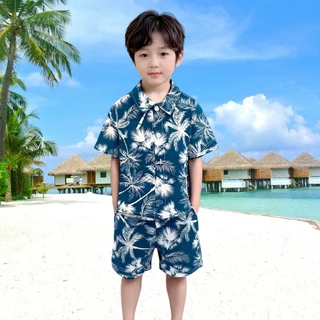 ชุดเด็กฮาวายแฟชั่น ชุดเด็กลายดอกสงกรานต์ เซ็ตเสื้อ+กางเกงเด็ก