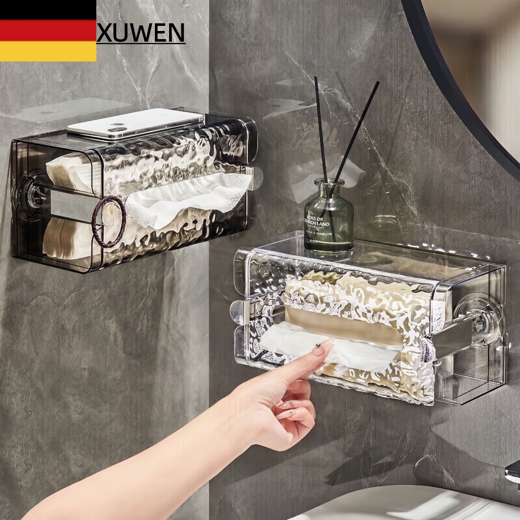 XUWEN กล่องใส่กระดาษทิชชู่ห้องน้ำ ชั้นเก็บทิชชู่ กล่องใส่กระดาษทิชชู่ห้องน้ำ ที่วางกระดาษชักโครก