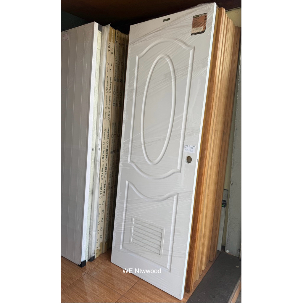 upvc ประตูห้องน้ำ GB2 ขนาด 70x200 ฟักวงรี+มีเกล็ด