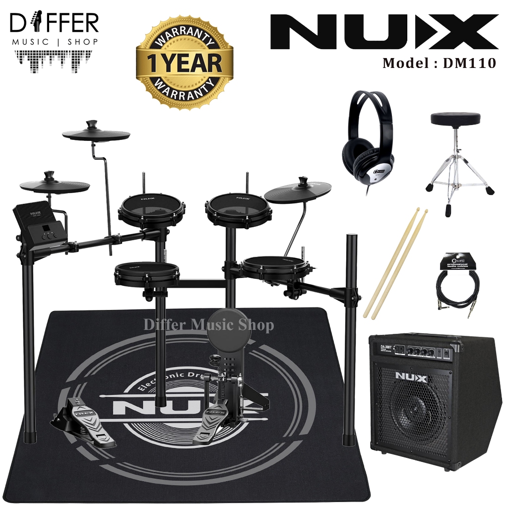 กลองไฟฟ้า NUX DM-110 หนังมุ้ง กระเดื่องจริง รองรับกระเดื่องคู่ ประกันศูนย์ 1 ปี