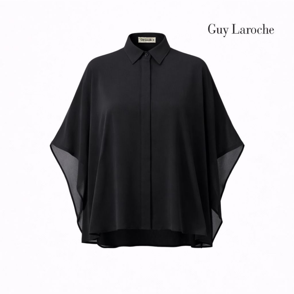 Guy Laroche Woman's shirt wrinkle free light shirt เสื้อเชิ้ตผู้หญิง ปีกค้างคาว สีดำ G9YUBL