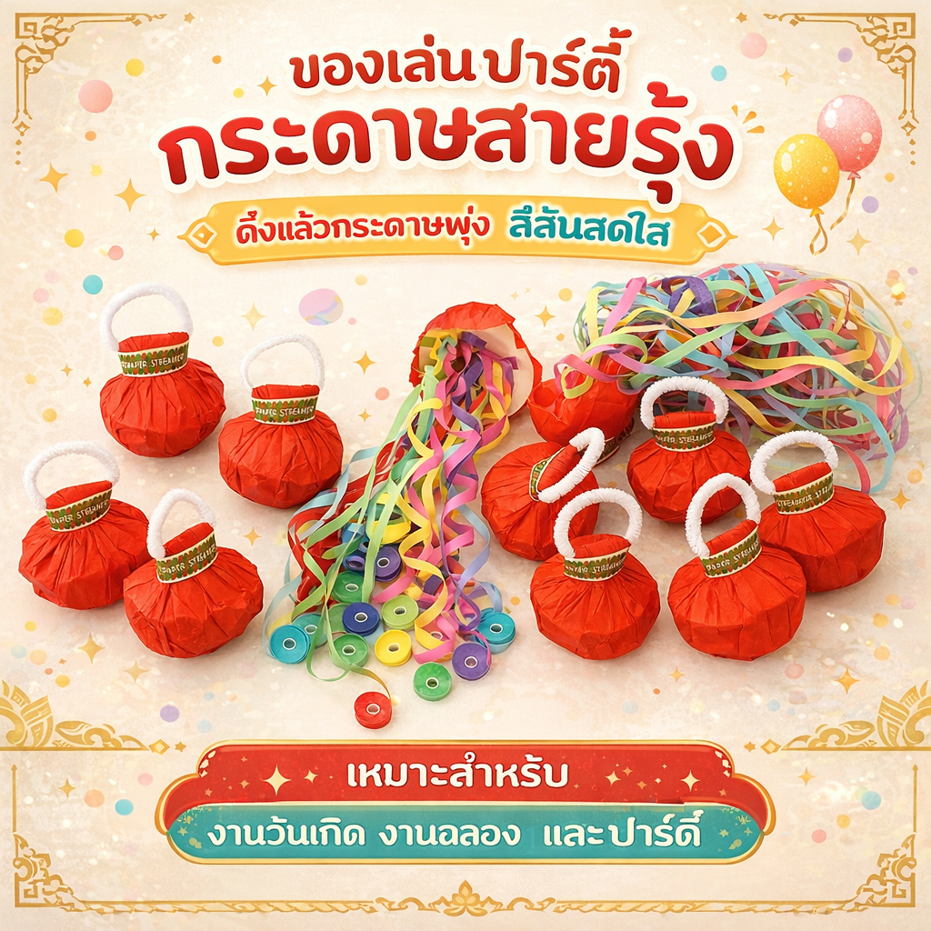 10พลุกระดาษ แบบโยน ริบบิ้นกระดาษ ฉลองปาตี้ เทศกาล