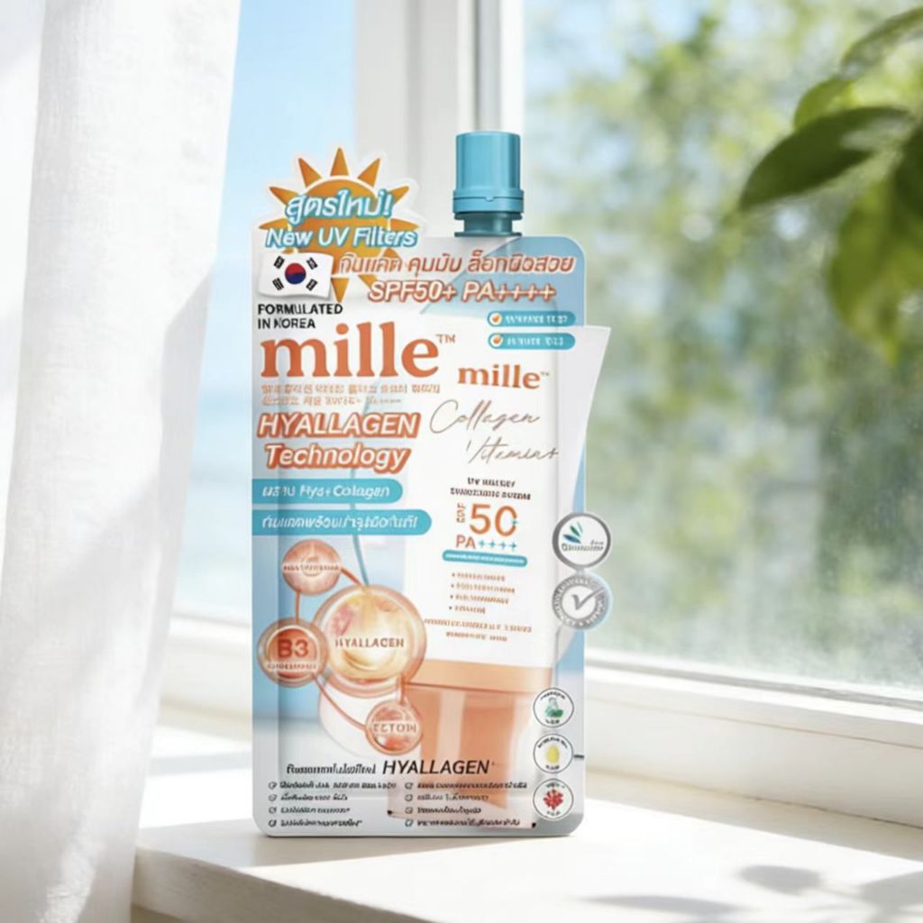 (1ซอง)Mille มิลเล่ คอลลาเจน วิตามิน + UV วอเทอร์รี่ SPF50 PA+++ เซรั่มกันแดดสูตรน้ำ
