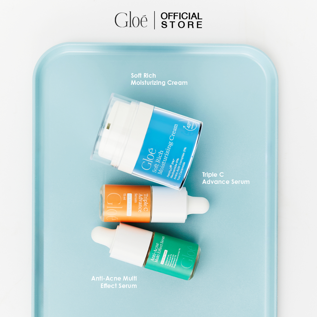SET 3 ชิ้น เซ็ทฟื้นผิวข้ามคืน มอยซ์ มอยซ์โกลว์ มอยซ์พักผิว Gloé Soft Rich Moisturizing Cream 50G