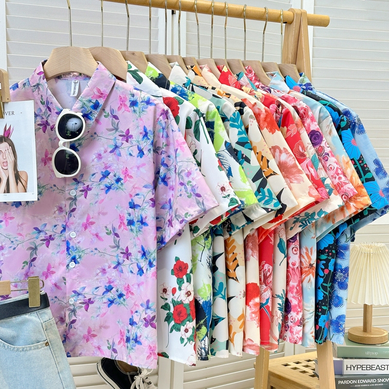 เสื้อฮาวาย เสื้อสงกรานต์ แขนสั้น ติดกระดุมหน้า เนื้อผ้าดีใส่สบาย ผ้าพิมพ์ลายทั้งผืน เสื้อคอปก ใส่ เสื้อเชิ้ตแฟชั่นลายดอก