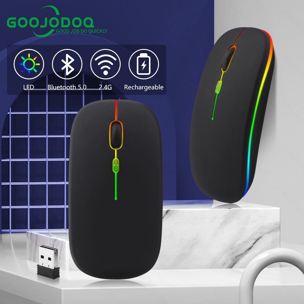 GOOJODOQ เมาส์ไร้สาย เมาส์บลูทูธ ไฟได้ เมาส์เล่นเกมแบบ Mouse ปิดเสียง ไฟ Led