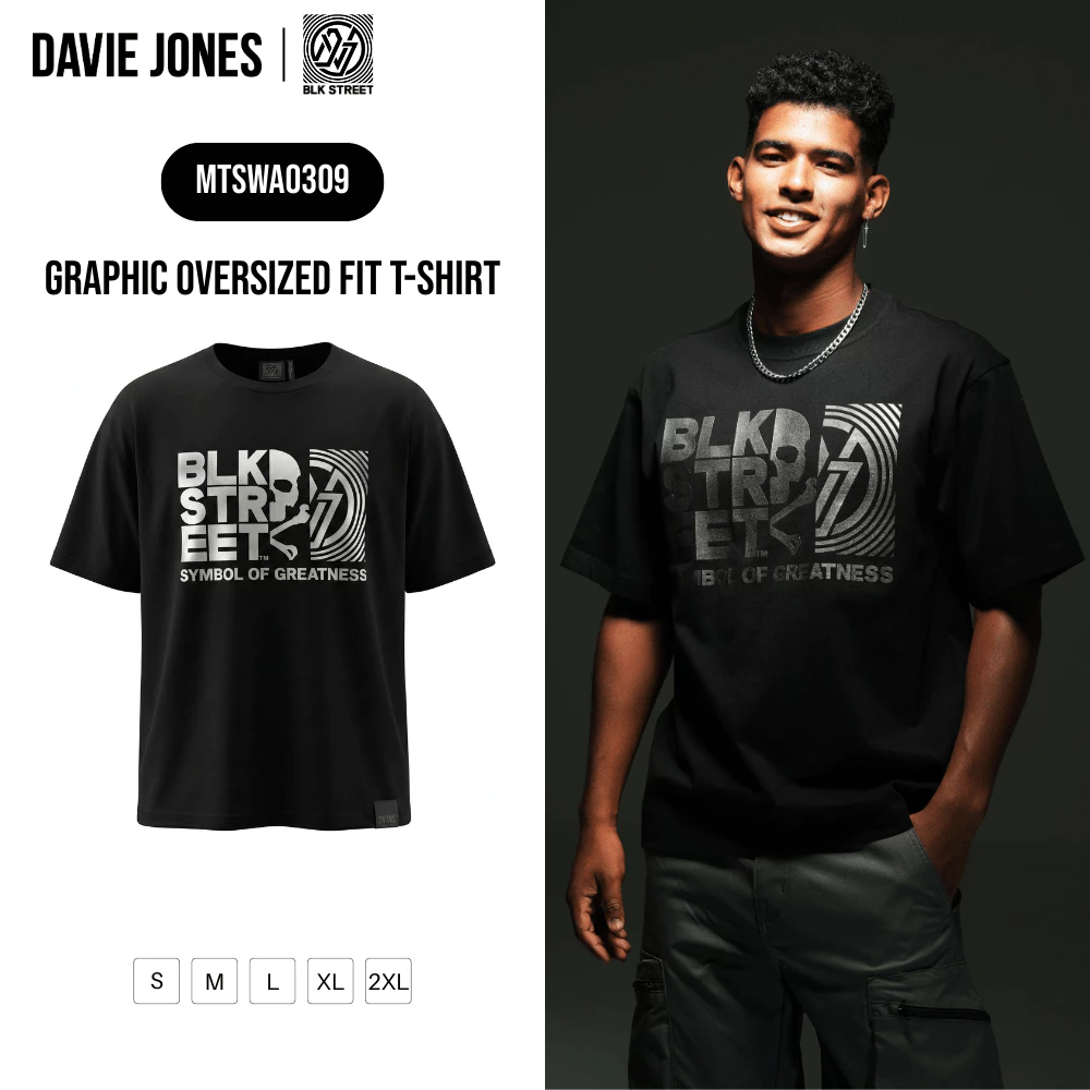DAVIE JONES [BLK STREET] เสื้อยืดผู้ชาย Graphic Oversized Fit T-Shirt สีดำ WA0309