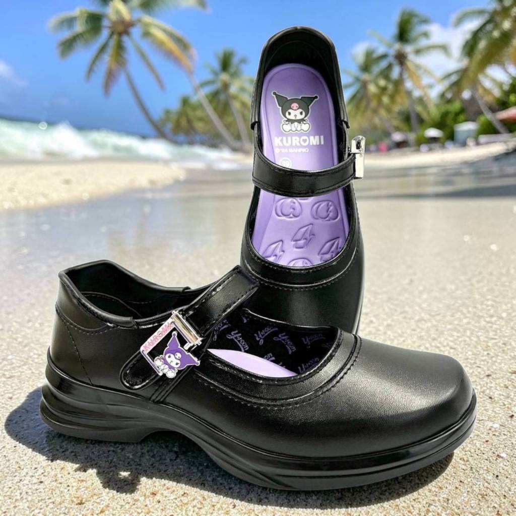Y-Roon Kuromi 777  รองเท้านักเรียนหนังดำผู้หญิง ยี่ห้อ Y Roon รุ่น 777 Size 33-42 มีบริการส่งด่วน