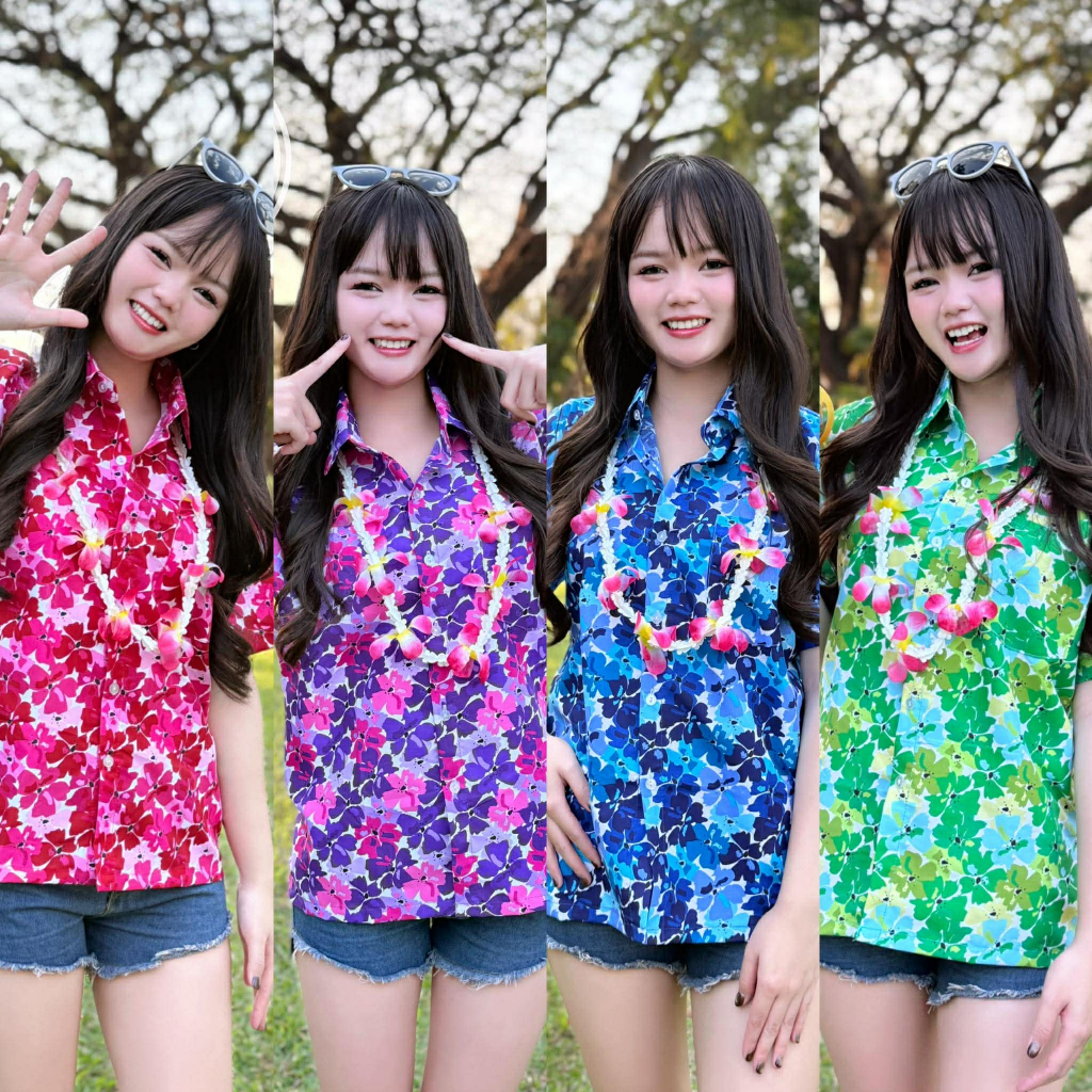 เสื้อลายดอกสงกรานต์ เสื้อสงกรานต์ เสื้อลายดอกสีสันสดใส ไม่ย้วย