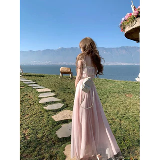 เดรสชีฟองสายหวาน ทรงยาวพริ้ว ใส่แล้วดูแพง ลุคคุณหนูสุดๆ
