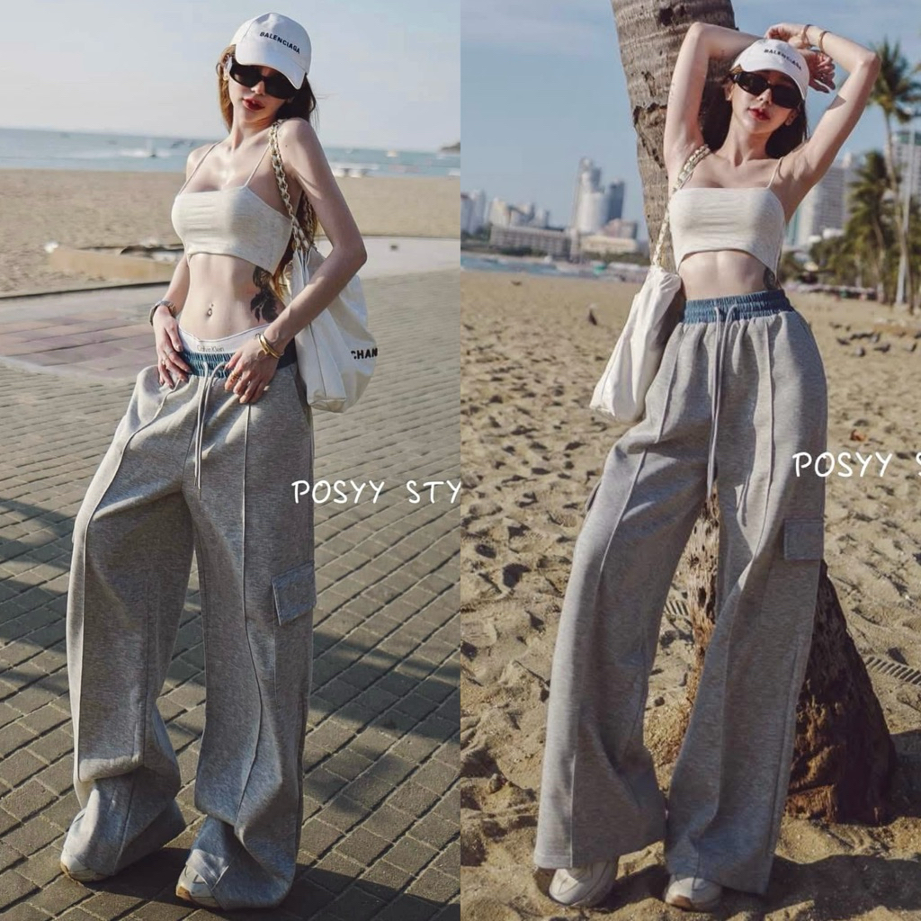 🔥🔥 Possy Style งานตามหา หายากมากๆ ทั้งชุด มือ 1 ป้ายห้อย ✅ Set เสื้อสายเดี่ยวผ้าเรย่อน + กางเกงวอร์ม