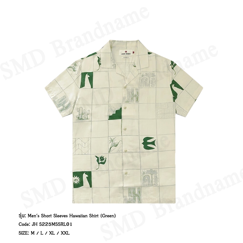 John Henry เสื้อเชิ้ตแขนสั้นผู้ชาย รุ่น Men's Short Sleeves Hawaiian Shirt (Green) Code: JH S225MSSR