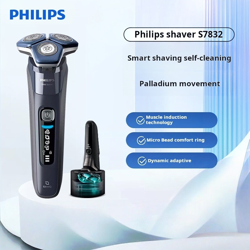 Philips ฟิลิปส์ เครื่องโกนหนวดไฟฟ้า Skin IQ เร็ว แรง สบายผิว พร้อมพอตทำความสะอาด รุ่น S7886/50