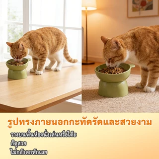 Plendy ชามแมวรูปหมี ชามใส่อาหารสัตว์เลี้ยงพร้อมขาตั้งเอียง ปกป้องคอแมว วัสดุระดับอาหาร 3 สีให้เลือก