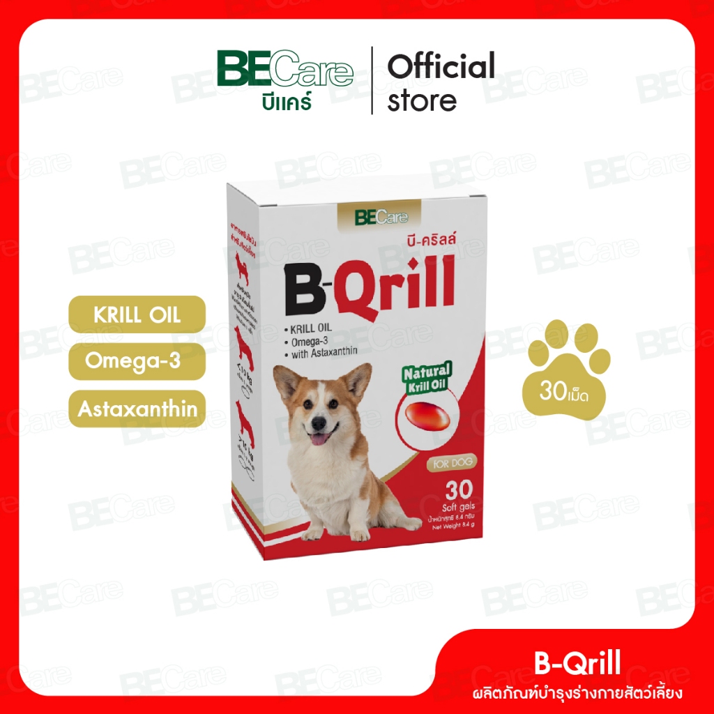 ฺB-Qrill For Dog อาหารเสริมจาก Krill oil มี Omega-3 บำรุงกระดูก ข้อ เส้นขน ลดการอักเสบ สำหรับสุนัข