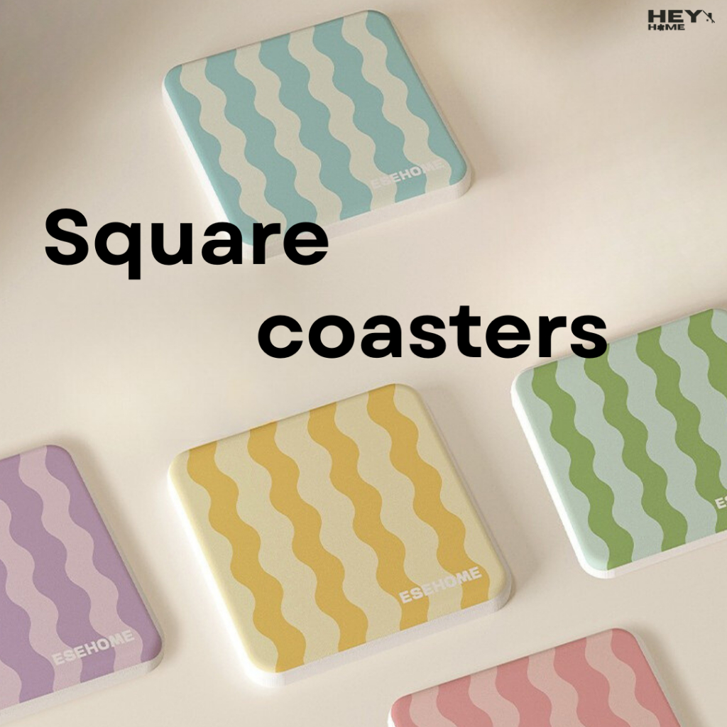 Heyhome ที่รองแก้วซับน้ำ Square Coasters แผ่นหินรองแก้ว ดูดซับน้ำ สไตล์มินิมอล