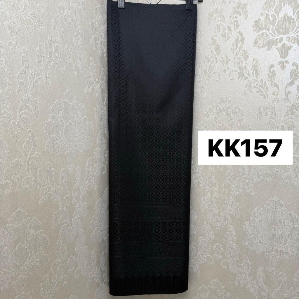 KK157 ผ้าไหมแกมฝ้าย ทอลาย ยกดอกอบนิ่ม สีดำ ขนาด 2 หลา