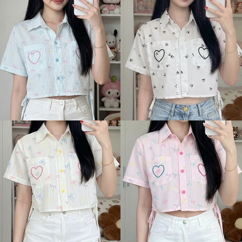 รูดข้างได้🌟Mamildya.shop🌟 เสื้อคอปก ด้านข้างรูดได้ งานปัก/O2-3 /PROD-รูดข้าง