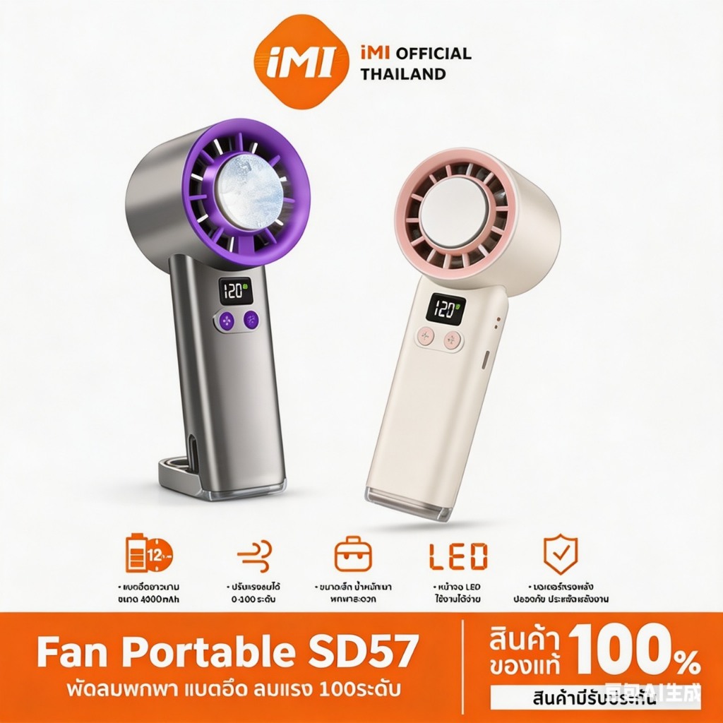 iMI พัดลมมือถือ เย็นเร็ว แบตเตอรี่ 4000mAh พัดลมพกพา ลมแรง เงียบ ทนทาน ชาร์จUSB Fan แอร์พกพาสำหรับฤดูร้อน