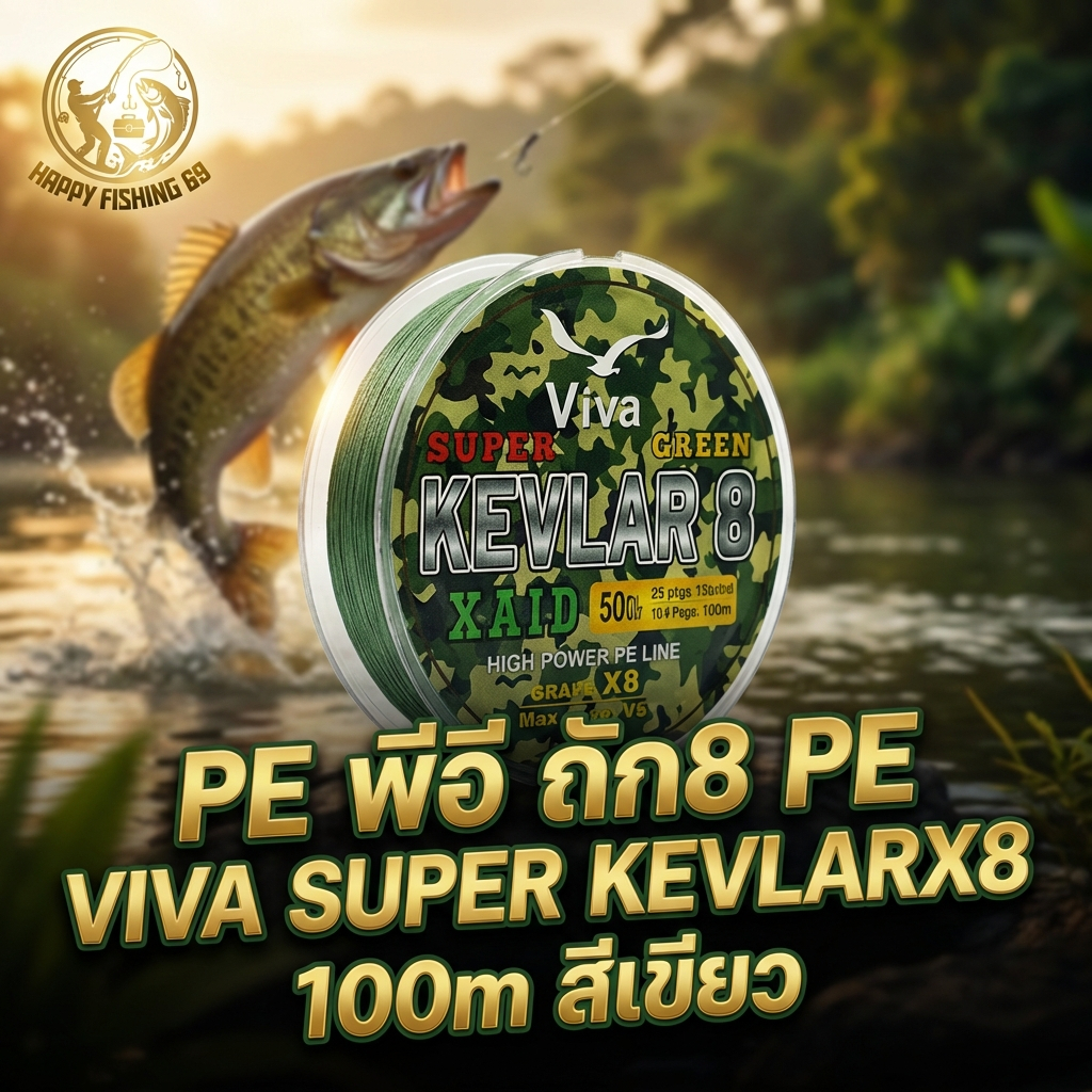 [item058] สาย PE พีอี ถัก8 PE VIVA SUPER KEVLARX8 100m สีเขียว ขนาด 20lb ถึง 50lb