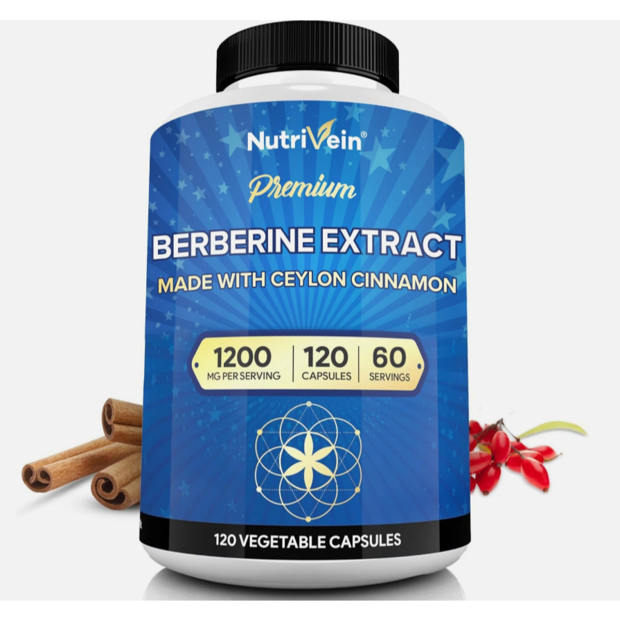 Berberine ช่วยลดน้ำตาลในเลือด -​ Premium Berberine HCL 1200mg Plus Organic Ceylon Cinnamon - 120 Capsules