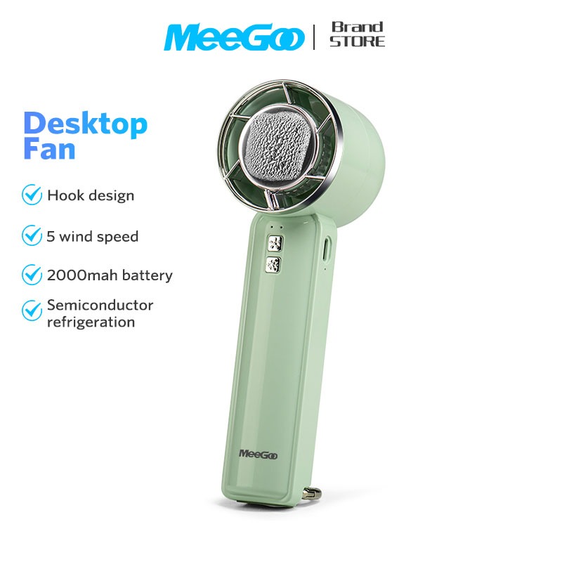 MEEGOO พัดลมมือถือ 2000mAh ความเร็วลมห้าระดับ สามารถใช้ทั้งมือถือและเดสก์ท็อป การออกแบบตะขอพกพาสะดวก